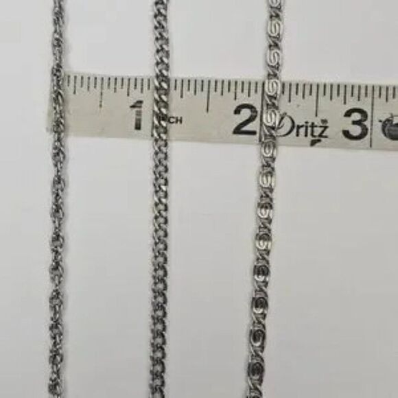 Vtg Triple 3 Strand Necklace Ornate Filigree Pendant Silver Tone Chain Rope Curb - Picture 10 of 12